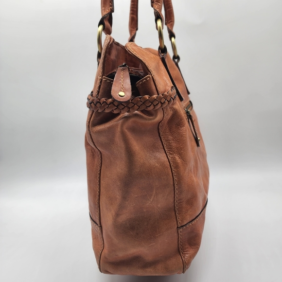 Colorado Toffee Brown Leather Braided Large Multi Compartment Shoulder Bag Tote - Picture 13 of 16